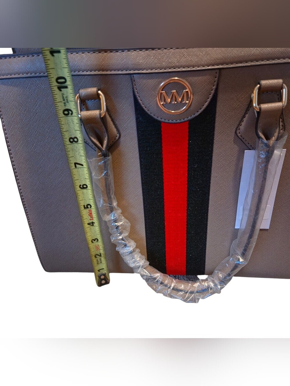Marilyn Monroe Beige Satchel with Black and Red Center Stripe - Picture 4 of 13